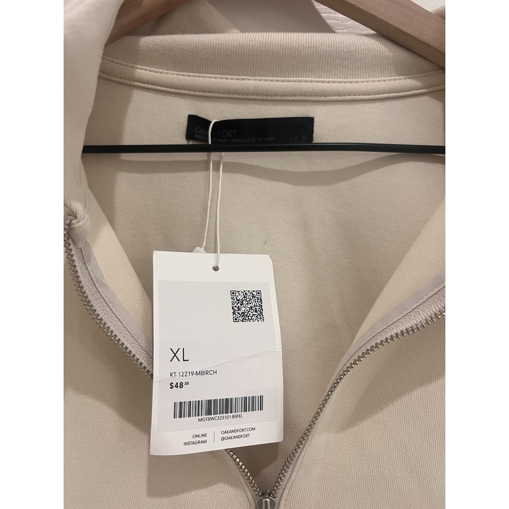 NWT OAK + FORT Capsule Athleisure Minimalist 1/4 Zip Polo Men XL Birch Beige - Picture 2 of 7